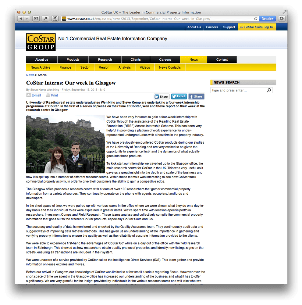 Real Estate & Planning students report on their Access Internships